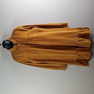 Anthropologie | NWT Women's Flounced Chambray Bronze Denim Button Down Dress SzM